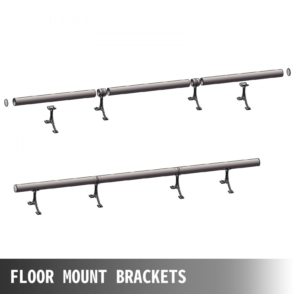 VEVOR 2''OD Bar Foot Rail Kit 9FT Length Solid Bar Mount Foot Rail Kit,Brushed Stainless Steel Tubing,Bar Foot Rail Tubing Kit for Floor,Bar Foot Rest w/2 Floor Mount Brackets & 2 Flat End Caps