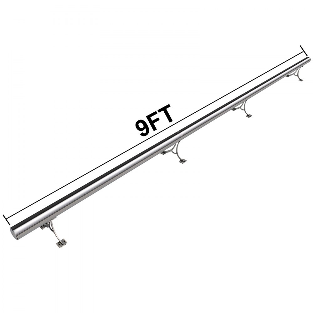VEVOR 2''OD Bar Foot Rail Kit 9FT Length Solid Bar Mount Foot Rail Kit,Brushed Stainless Steel Tubing,Bar Foot Rail Tubing Kit for Floor,Bar Foot Rest w/2 Floor Mount Brackets & 2 Flat End Caps