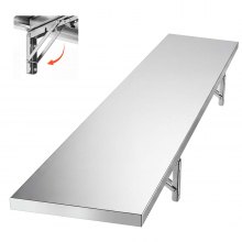 VEVOR Stainless Steel Shelf 12" x 72" Foldable Wall Mount Floating Shelf, Heavy-Duty Commercial Shelves with Brackets, 300LBS Capacity, Easy to Clean, Suitable for Restaurant, Home Kitchen, Garage