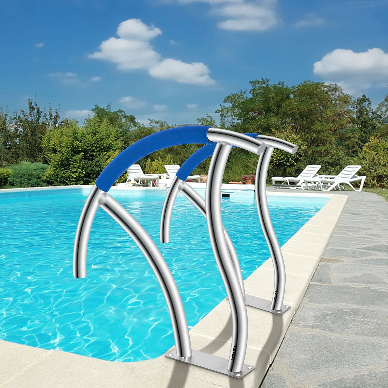 Balustradă pentru piscină VEVOR, balustradă pentru scări de piscină 76 x 76 cm, 2 bucăți de balustradă din oțel inoxidabil cu o capacitate de încărcare nominală de 175 kg, balustradă pentru piscină cu placă de bază cu montare rapidă și accesorii complete de montare