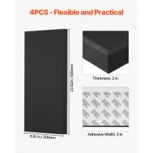 VEVOR 4 PCS Acoustic Wall Panels 5 cm Thick 60 x 30 cm Self-adhesive Black