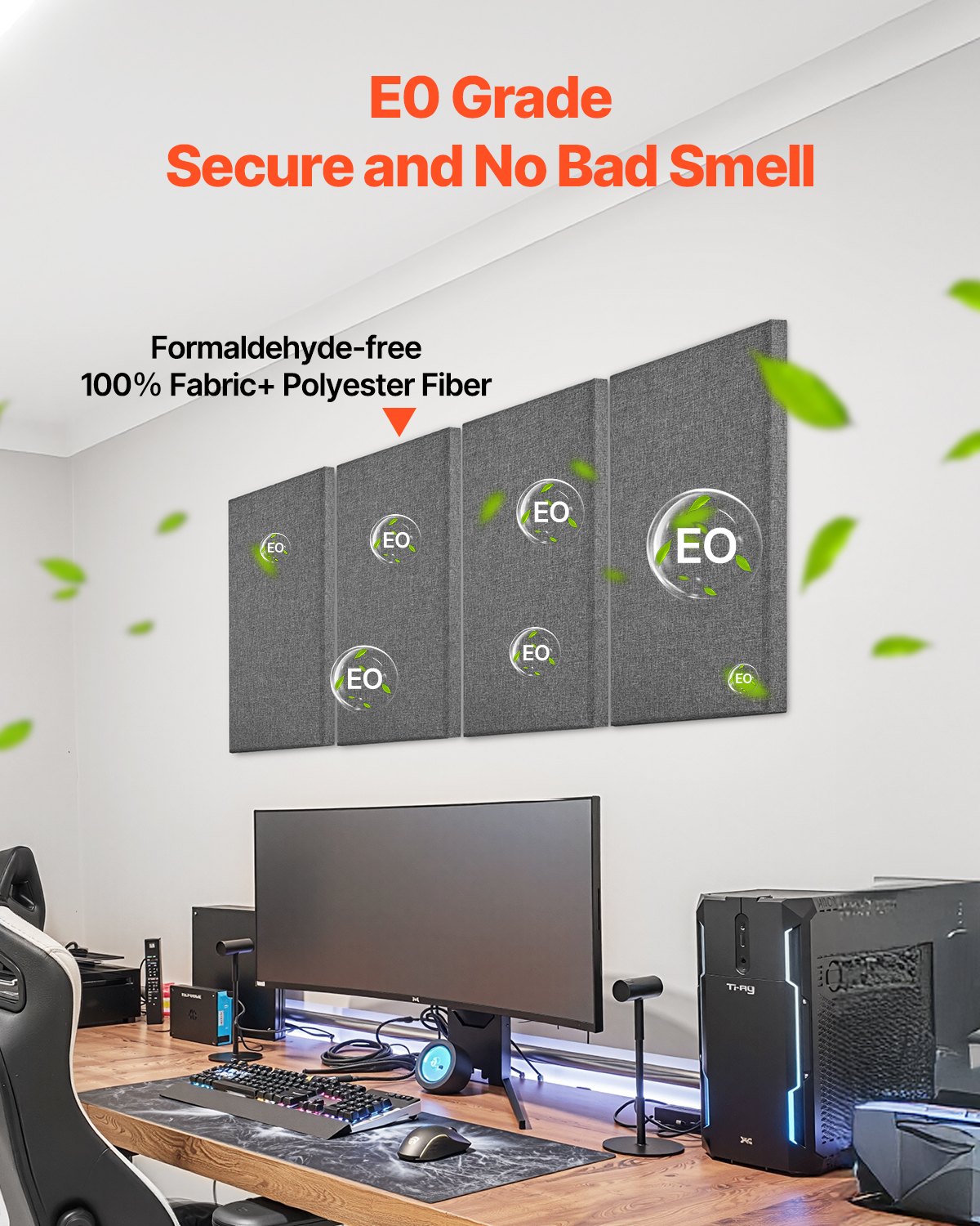 VEVOR 4 PCS Acoustic Panels, 2 inch Thick 23.6 x 11.8 inch Fiberglass Sound Absorbing Panels, Self-adhesive Soundproof Wall Boards, for Studios, Office, Home Theater,Meeting Room, Gray