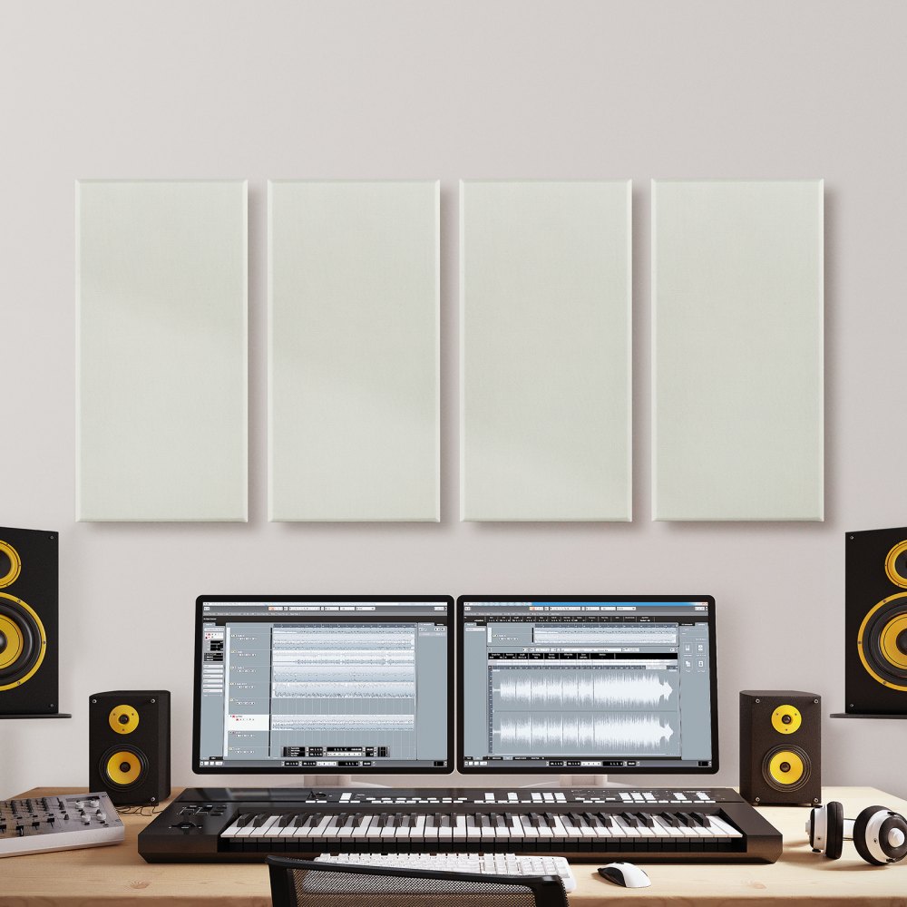 VEVOR 4 PCS Acoustic Panels, 5cm Thick 60 x 30 cm Fiberglass Sound Absorbing Panels, Self-adhesive Soundproof Wall Boards, for Studios, Office, Home Theater,Meeting Room, Beige