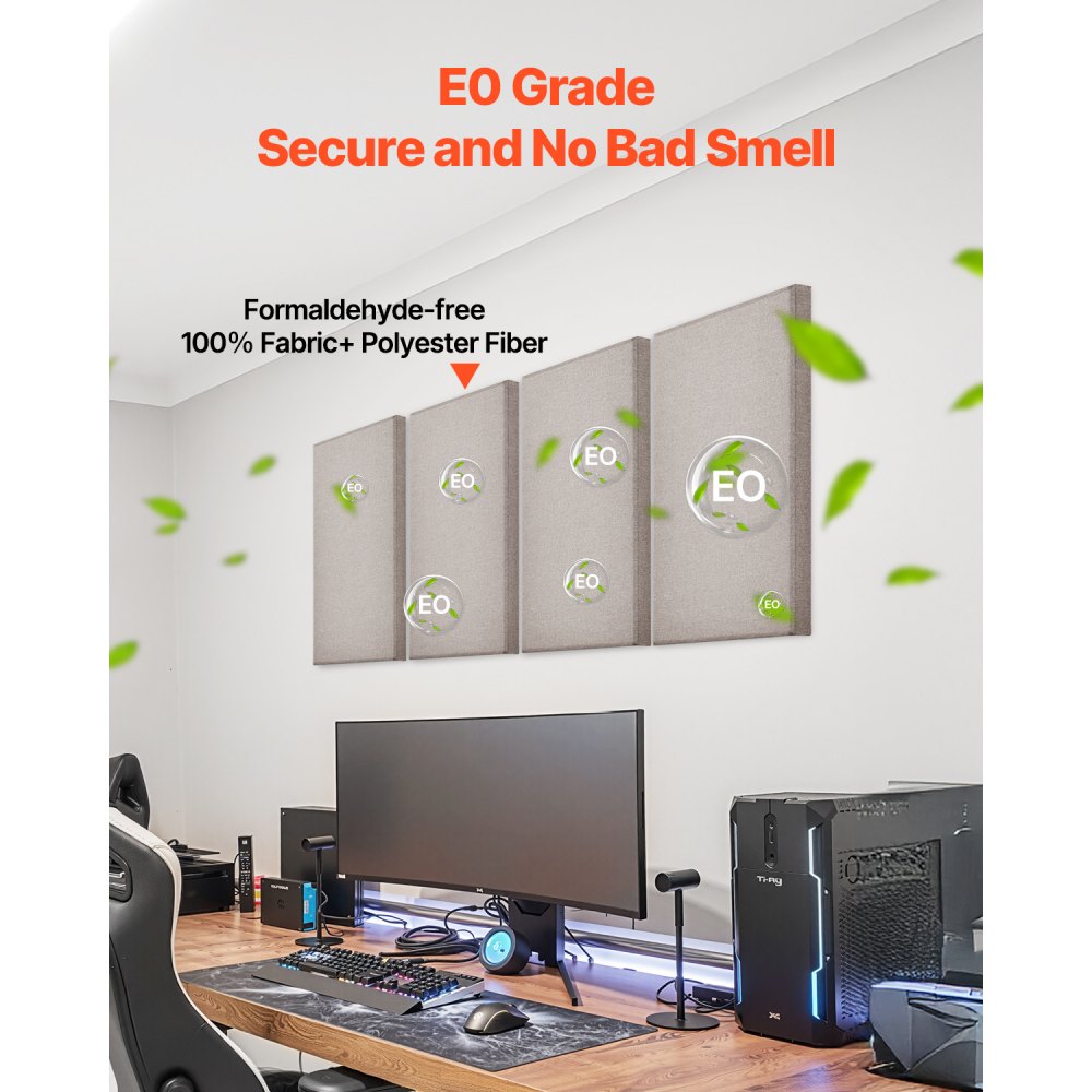 VEVOR 4 PCS Acoustic Panels, 5cm Thick 60 x 30 cm Fiberglass Sound Absorbing Panels, Self-adhesive Soundproof Wall Boards, for Studios, Office, Home Theater,Meeting Room, Camel