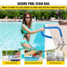 VEVOR Pool Rail 30x22" Pool Railing 304 Stainless Steel 250LBS Load Capacity Silver Rustproof Pool Handrail Humanized Swimming Pool Handrail with Blue Grip Cover & M8 Drill Bit & Self-taping Screws