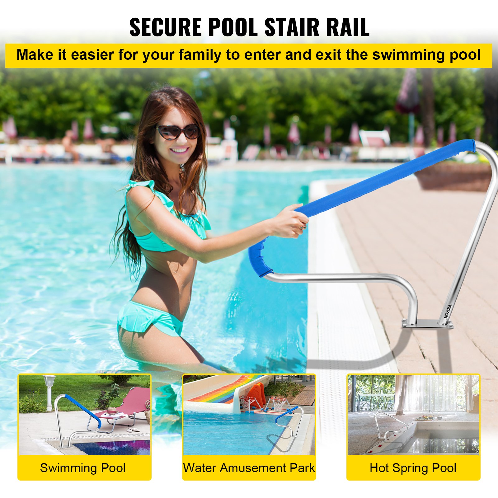VEVOR pool rail providing safe entry and exit in a swimming pool setting.