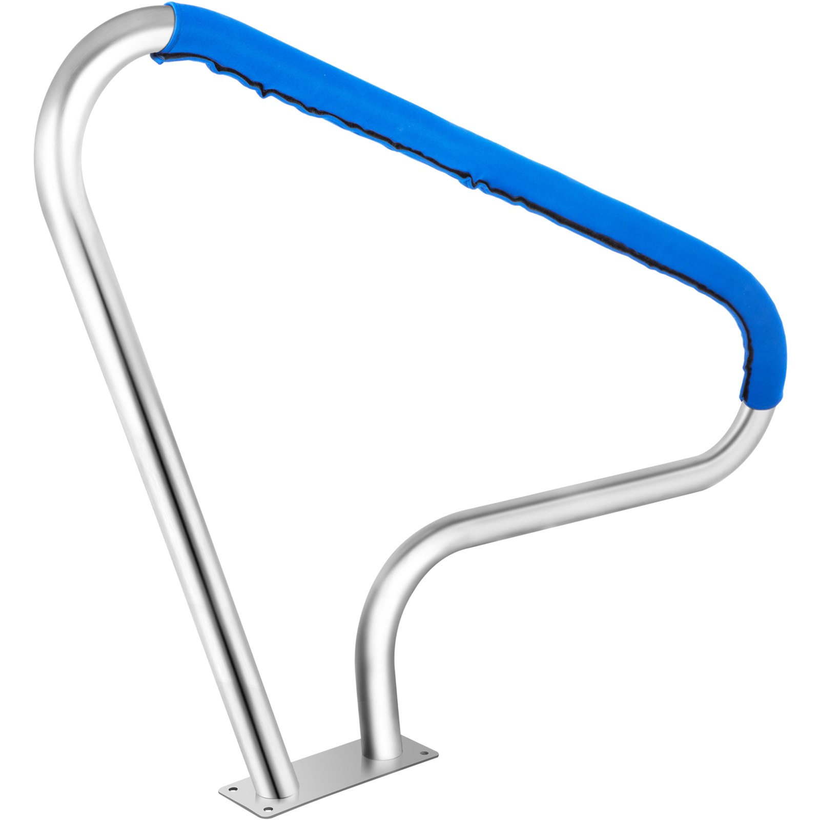 stainless steel VEVOR pool rail with blue grip covering.