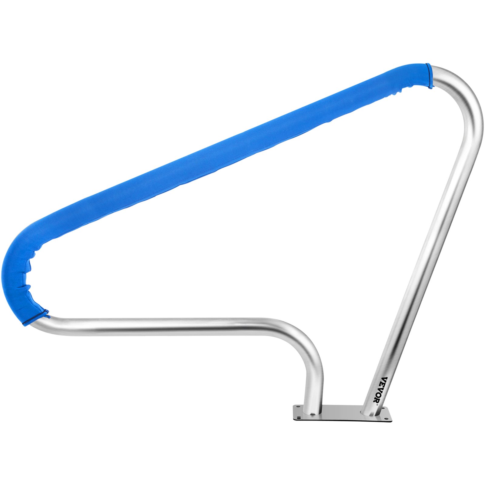 VEVOR pool rail with blue safety grip and stainless steel support.