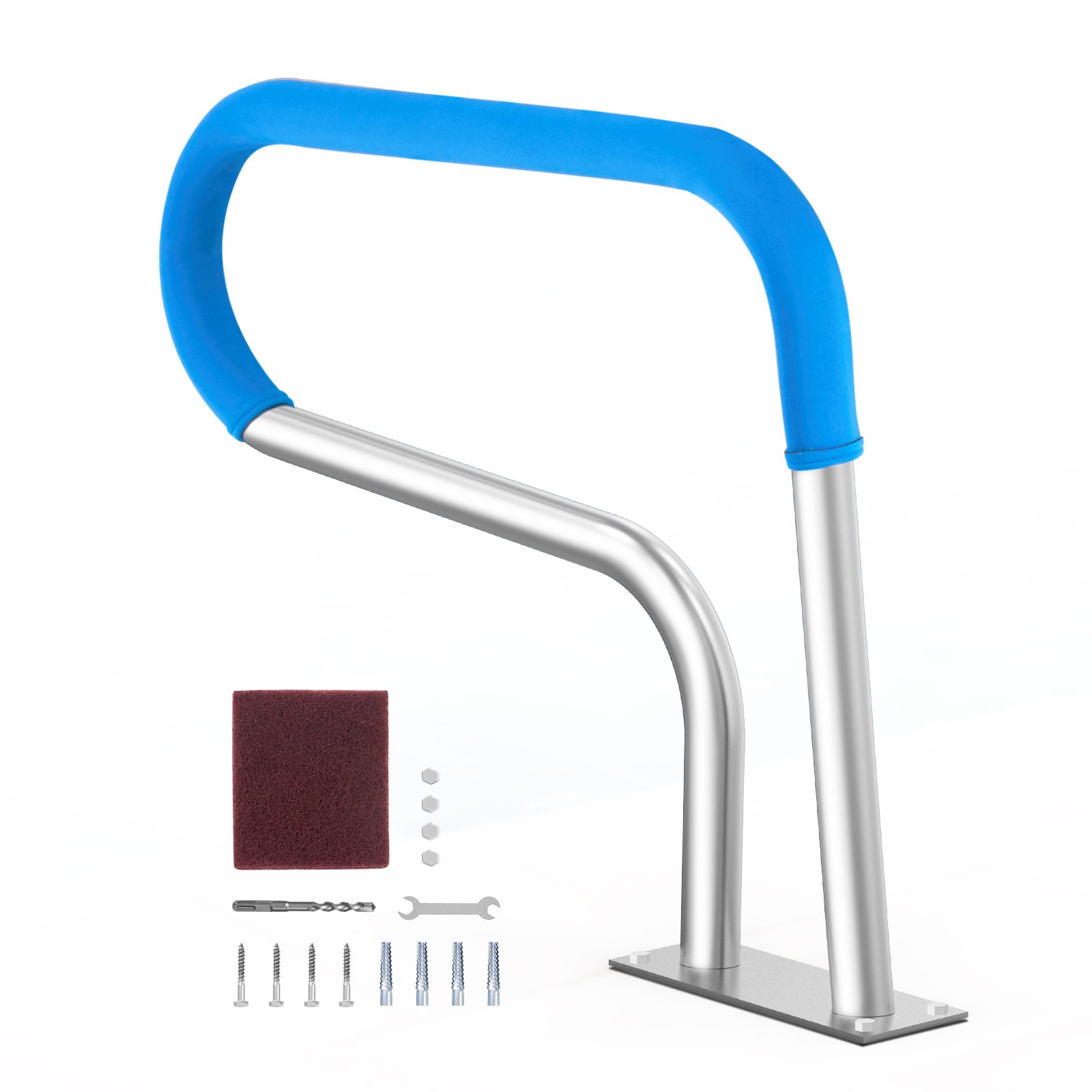 VEVOR Pool Handrail, 80.5 x 58.5 cm Pool Railing, Stainless Steel with Base Plate for Indoor/Outdoor Pools,Swimming Pool Safety Railing for Decks,Rust-Proof Grab Bar w/ Grip Cover&Accessories for Spas