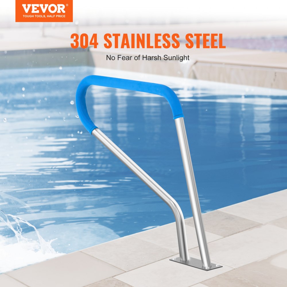 VEVOR Pool Handrail, 39 x 32 inch Pool Railing, Stainless Steel with Base Plate for Indoor/Outdoor Pools,Swimming Pool Safety Railing for Decks,Rust-Proof Grab Bar w/ Grip Cover&Accessories for Spas