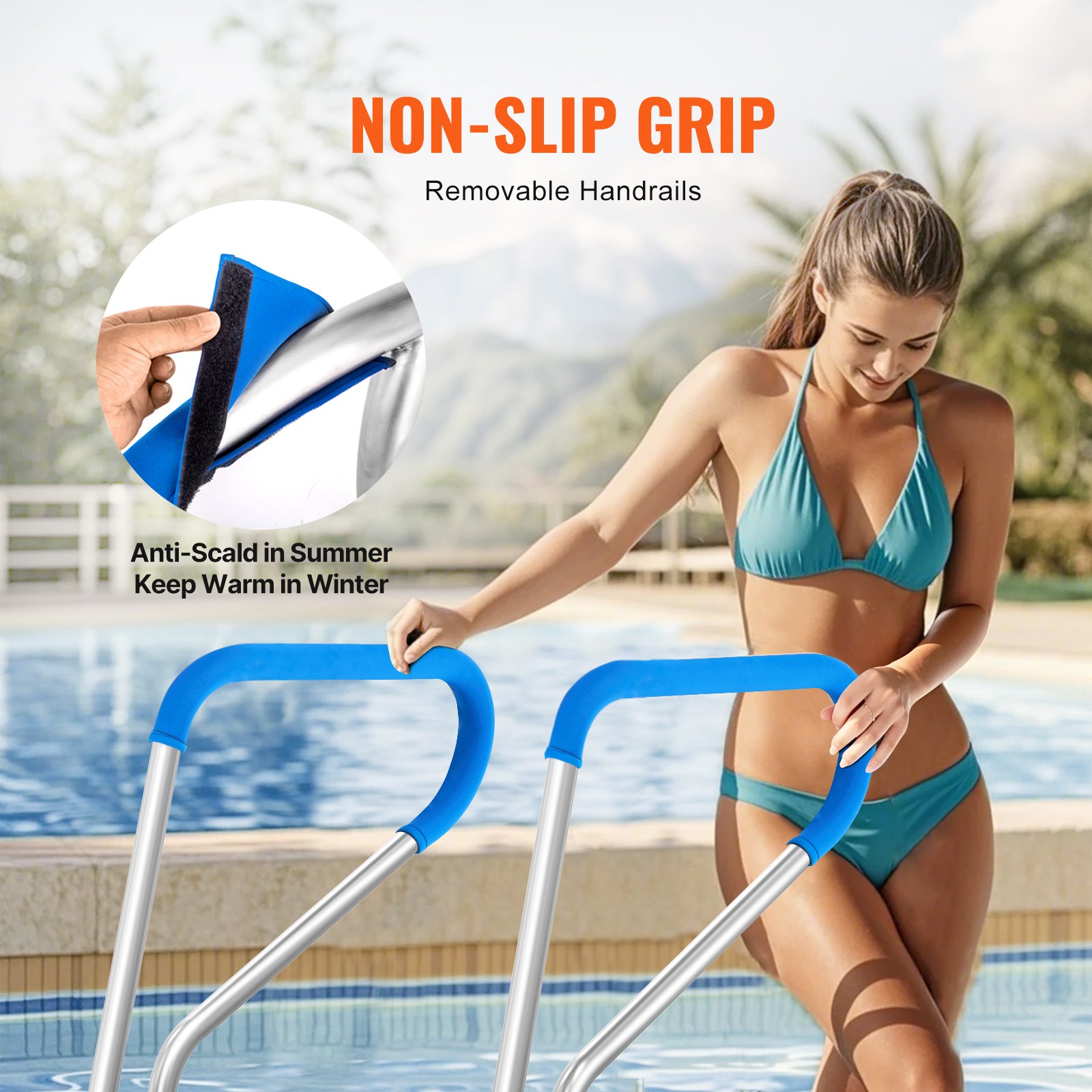 VEVOR Pool Handrail, 99 x 81.2 cm Pool Railing, Stainless Steel with Base Plate for Indoor/Outdoor Pools,Swimming Pool Safety Railing for Decks,Rust-Proof Grab Bar w/ Grip Cover&Accessories for Spas