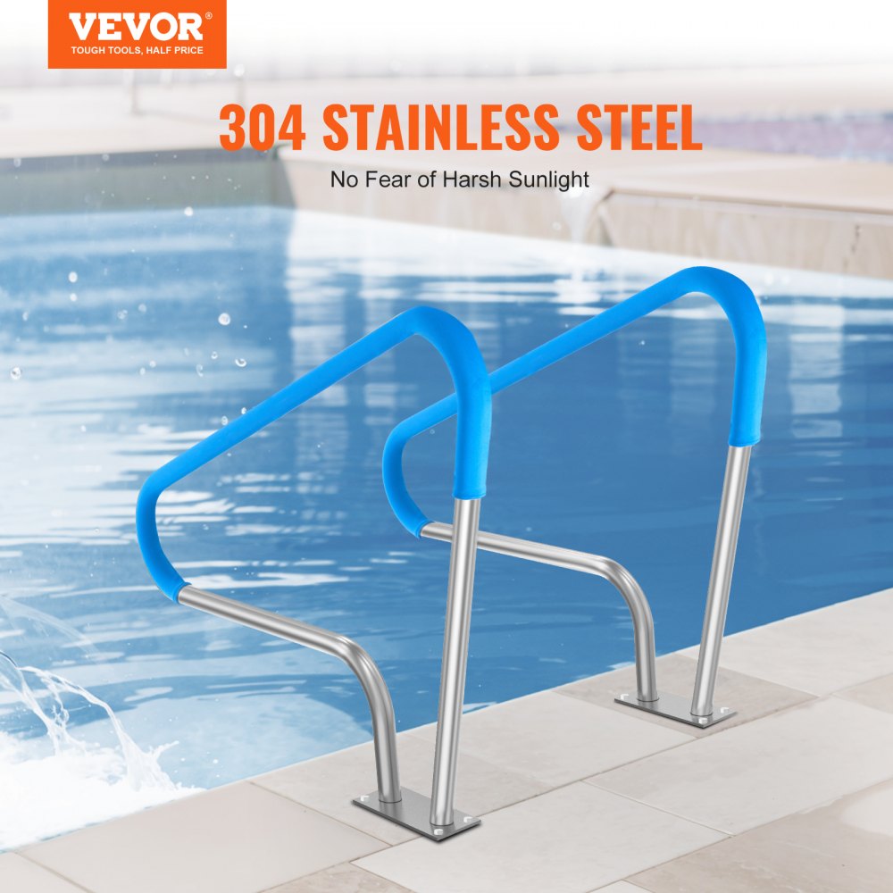 VEVOR Pool Handrail, 2 PCS 48x36in Pool Railing, Stainless Steel with Base Plate for Indoor/Outdoor Pools,Swimming Pool Safety Railing for Decks,Rust-Proof Grab Bar w/ Grip Cover&Accessories for Spas