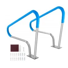 VEVOR Pool Handrail, 2 PCS 122 x 90.5 cm Pool Railing, Stainless Steel with Base Plate for Indoor/Outdoor Pools,Swimming Pool Safety Railing for Decks,Rust-Proof Grab Bar w/ Grip Cover&Accessories for Spas