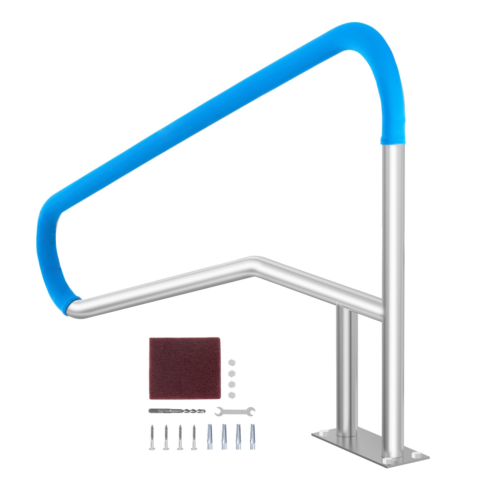 VEVOR Pool Handrail, 139.5 x 81 cm Pool Railing, Stainless Steel with Base Plate for Indoor/Outdoor Pools,Swimming Pool Safety Railing for Decks,Rust-Proof Grab Bar w/ Grip Cover&Accessories for Spas