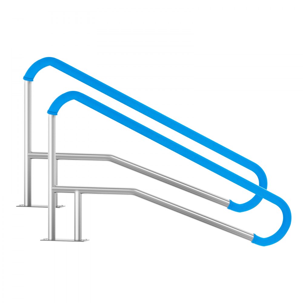 VEVOR Pool Handrail, 2 PCS 139.5 x 81 cm Pool Railing, Stainless Steel with Base Plate for Indoor/Outdoor Pools,Swimming Pool Railing for Decks,Rust-Proof Grab Bar w/ Grip Cover&Accessories for Spas