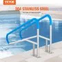 VEVOR Pool Handrail, 2 PCS 55 x 32 inch Pool Railing, Stainless Steel with Base Plate for Indoor/Outdoor Pools,Swimming Pool Railing for Decks,Rust-Proof Grab Bar w/ Grip Cover&Accessories for Spas