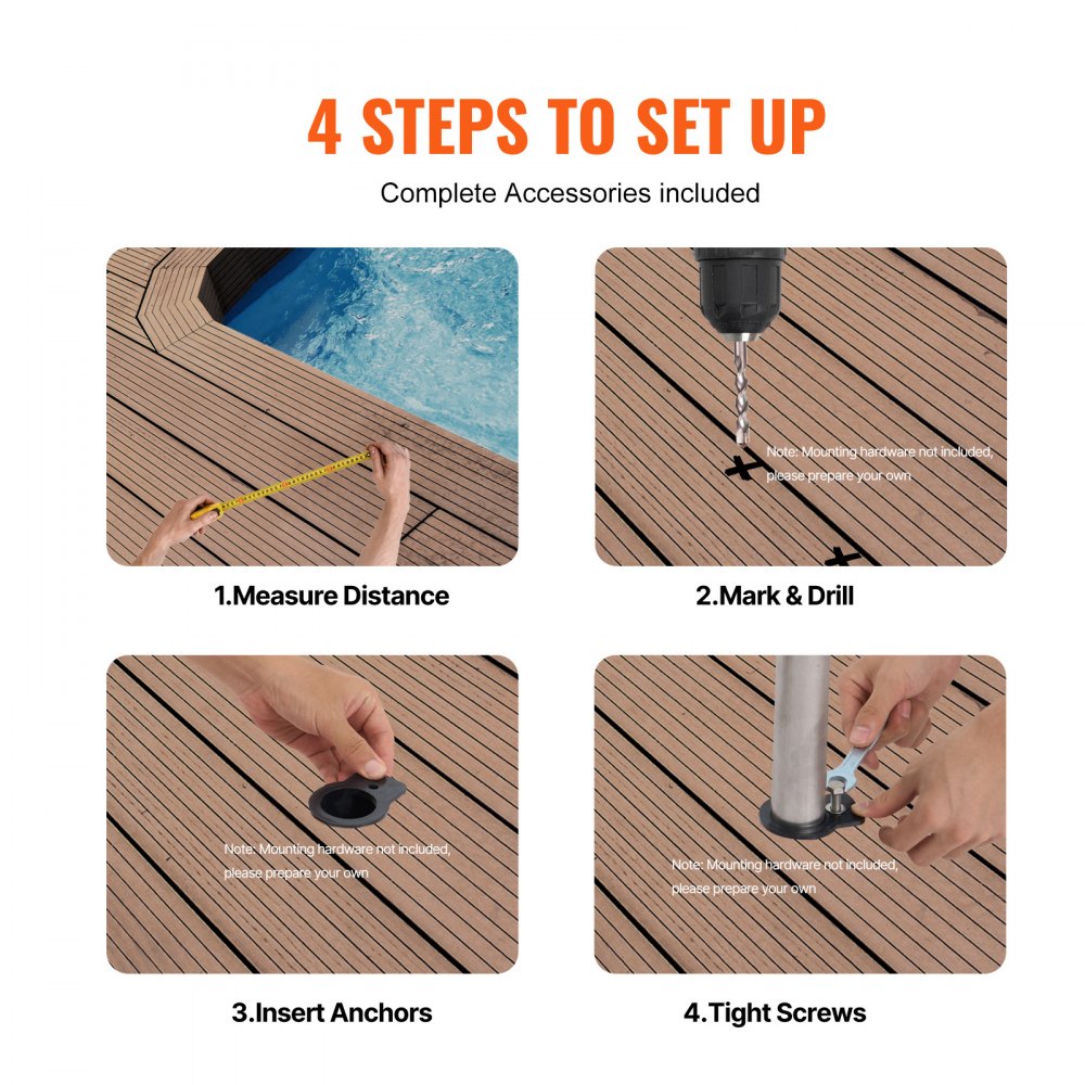 VEVOR Pool Handrail,46 x 37 inch Pool Railing, Stainless Steel (Pre-built) for Indoor/Outdoor Pools,Swimming Pool Railing for Decks,Rust-Proof Grab Bar with Blue Grip Cover&Accessories for Spas