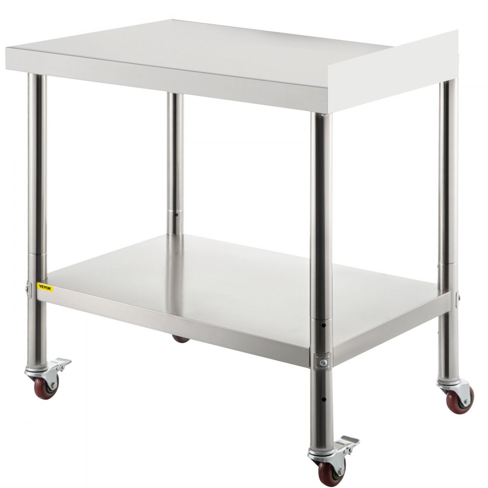 VEVOR Stainless Steel Prep Table, 24 x 15 x 35 Inch, 440lbs Load Capacity Heavy Duty Metal Worktable with Backsplash Adjustable Undershelf & 4 Casters, Commercial Workstation for Kitchen Restaurant