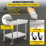 VEVOR Stainless Steel Prep Table, 24 x 15 x 35 Inch, 440lbs Load Capacity Heavy Duty Metal Worktable with Backsplash Adjustable Undershelf & 4 Casters, Commercial Workstation for Kitchen Restaurant
