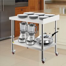 VEVOR Stainless Steel Prep Table, 24 x 15 x 35 Inch, 440lbs Load Capacity Heavy Duty Metal Worktable with Backsplash Adjustable Undershelf & 4 Casters, Commercial Workstation for Kitchen Restaurant