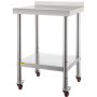 VEVOR Stainless Steel Prep Table, 24 x 24 x 35 Inch, 440lbs Load Capacity Heavy Duty Metal Worktable with Backsplash Adjustable Undershelf & 4 Casters, Commercial Workstation for Kitchen Restaurant