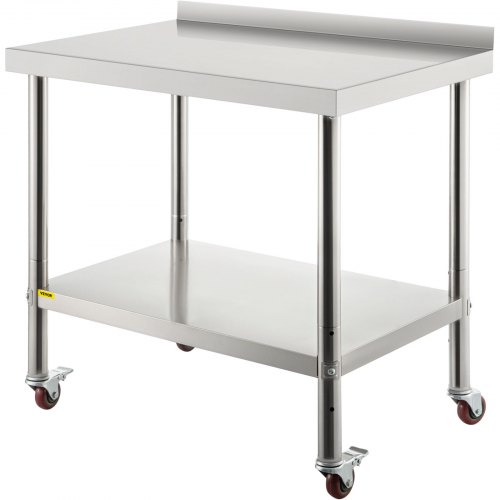 VEVOR Stainless Steel Work Prep Table Kitchen Work Table 30x24in w/ 4 Casters