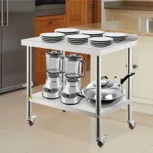 VEVOR Stainless Steel Work Prep Table Kitchen Work Table 30x24in w/ 4 Casters