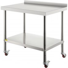 VEVOR förberedningsbord i rostfritt stål, 30 x 24 x 35 tum, 440 lbs Lastkapacitet Tungt arbetsbord i metall med justerbar underhylla och 4 hjul, kommersiell arbetsstation för köksrestaurang