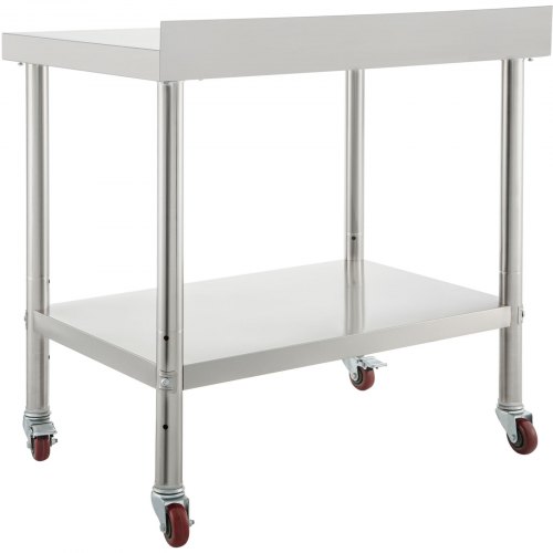 VEVOR Stainless Steel Prep Table, 36 x 24 x 35 Inch, 440lbs Load Capacity Heavy Duty Metal Worktable with Backsplash Adjustable Undershelf & 4 Casters, Commercial Workstation for Kitchen Restaurant