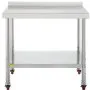 VEVOR Stainless Steel Prep Table, 36 x 24 x 35 Inch, 440lbs Load Capacity Heavy Duty Metal Worktable with Backsplash Adjustable Undershelf & 4 Casters, Commercial Workstation for Kitchen Restaurant