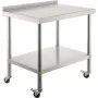 VEVOR Stainless Steel Prep Table, 36 x 24 x 35 Inch, 440lbs Load Capacity Heavy Duty Metal Worktable with Backsplash Adjustable Undershelf & 4 Casters, Commercial Workstation for Kitchen Restaurant