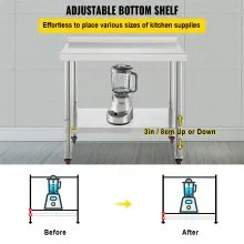 VEVOR Stainless Steel Prep Table, 36 x 24 x 35 Inch, 440lbs Load Capacity Heavy Duty Metal Worktable with Backsplash Adjustable Undershelf & 4 Casters, Commercial Workstation for Kitchen Restaurant