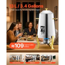 Stainless Steel Hot Tea & Cold Drink Dispenser 3.4 Gal Beverage Dispenser