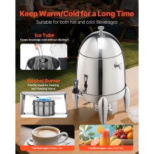 Stainless Steel Hot Tea & Cold Drink Dispenser 2.7 Gal Beverage Dispenser
