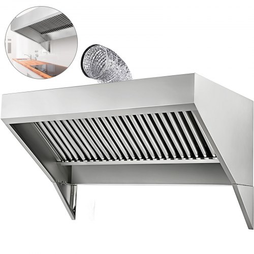 VEVOR Concession Trailer Hood, 5FT Long Food Truck Hood Exhaust, 5-Foot X 30-Inch Stainless Steel Concession Hood Vent, Commercial Hood Vent with Baffle Hood Filter, Grease Groove, Fume Pipe