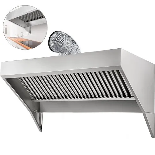 VEVOR Concession Trailer Hood, 6FT Long Food Truck Hood Exhaust, 6-Foot X 30-Inch Stainless Steel Concession Hood Vent Sliver Food Truck Vent, Includes Baffle Hood Filter, Grease Groove, Fume Pipe