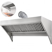 VEVOR Concession Hood Exhaust, 7FT Long Food Truck Hood Exhaust, Stainless Steel Concession Hood Vent Silver Food Truck Vent, Commercial Hood Vent with Baffle Hood Filter, Grease Groove, Fume Pipe