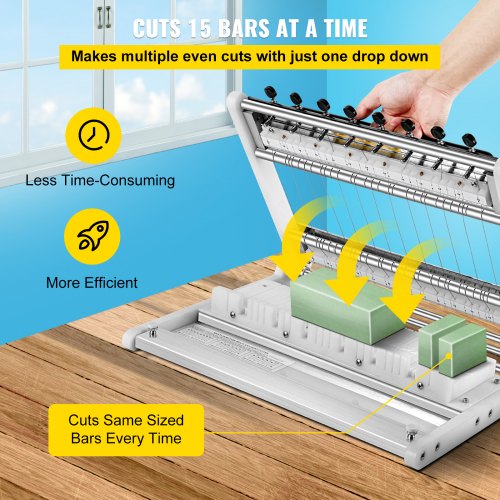 VEVOR Soap Cutter, Cuts 1-15 Bars, 0.8/1/1.2 inch Adjustable Width Slicer with Size Scale, Stainless Steel Multi Handmade Soap Wire Cutting Machine for Candles Trimming Cheese Butter DIY Making Tool