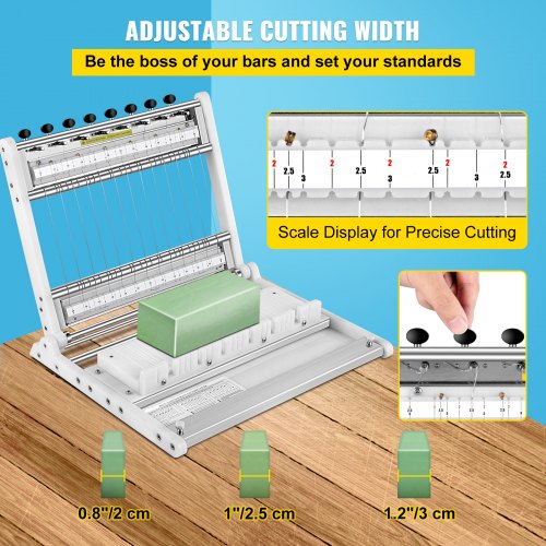 VEVOR Soap Cutter, Cuts 1-15 Bars, 0.8/1/1.2 inch Adjustable Width Slicer with Size Scale, Stainless Steel Multi Handmade Soap Wire Cutting Machine for Candles Trimming Cheese Butter DIY Making Tool