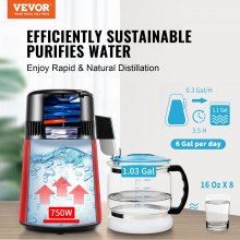 VEVOR Water Distiller, 4L 1.05 Gallon Pure Water Purifier Filter For Home Countertop, 750W Distilled Water Maker, Stainless Steel Interior Distiller Water Making Machine to Make Clean Water, Red