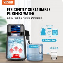 VEVOR Water Distiller, 4L 1.05 Gallon Pure Water Purifier Filter For Home Countertop, 750W Distilled Water Maker, Stainless Steel Interior Distiller Water Making Machine to Make Clean Water, Black