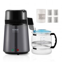 VEVOR Water Distiller, 4L 1.05 Gallon Pure Water Purifier Filter For Home Countertop, 750W Distilled Water Maker, Stainless Steel Interior Distiller Water Making Machine to Make Clean Water, Gray