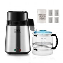 VEVOR Water Distiller, 4L 1.05 Gallon Pure Water Purifier Filter For Home Countertop, 750W Distilled Water Maker, Stainless Steel Interior Distiller Water Making Machine to Make Clean Water, Silvery