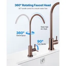 VEVOR Ro Water Faucet, Lead-Free Stainless Steel Faucet, Drinking Water Faucets with Solid Brass Valve, Anti-Rust & Durability Drinking Water Faucets For Kitchen, Bar Counter, Cafe, Antique Bronze