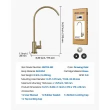 VEVOR Stainless Steel Faucet, Lead-Free Water Purifier Faucet, Filter Water Faucets With Solid Brass Valve, Anti-Rust & Durability Ro Water Faucets For Kitchen, Bar Counter, Cafe Shop, Brushed Gold