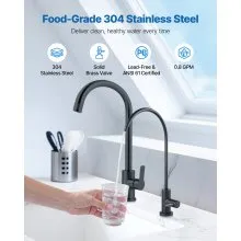 VEVOR Stainless Steel Faucet, Lead-Free Water Purifier Faucets, Reverse Osmosis Faucet with Solid Brass Valve, High Arch Drinking Water Faucets For Kitchen Sink, Bar Counter, Cafe Shop, Matte Black