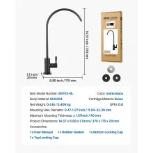 VEVOR Stainless Steel Faucet, Lead-Free Water Purifier Faucets, Reverse Osmosis Faucet with Solid Brass Valve, High Arch Drinking Water Faucets For Kitchen Sink, Bar Counter, Cafe Shop, Matte Black
