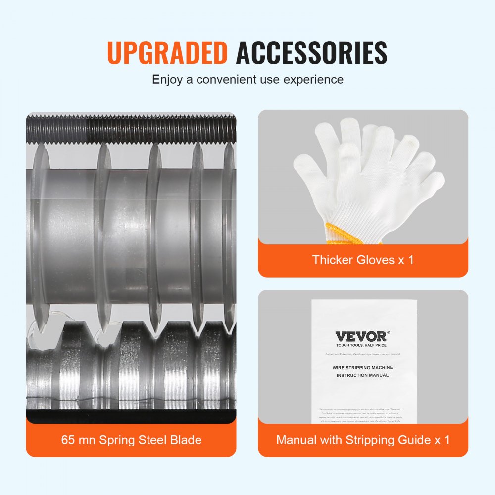 VEVOR Automatic Wire Stripping Machine, 1.5mm-25mm Electric Motorized Cable Stripper, 60 W, Wire Peeler with Visible Stripping Depth Reference, 6 Round & 1 Flat Channels for Scrap Copper Recycling