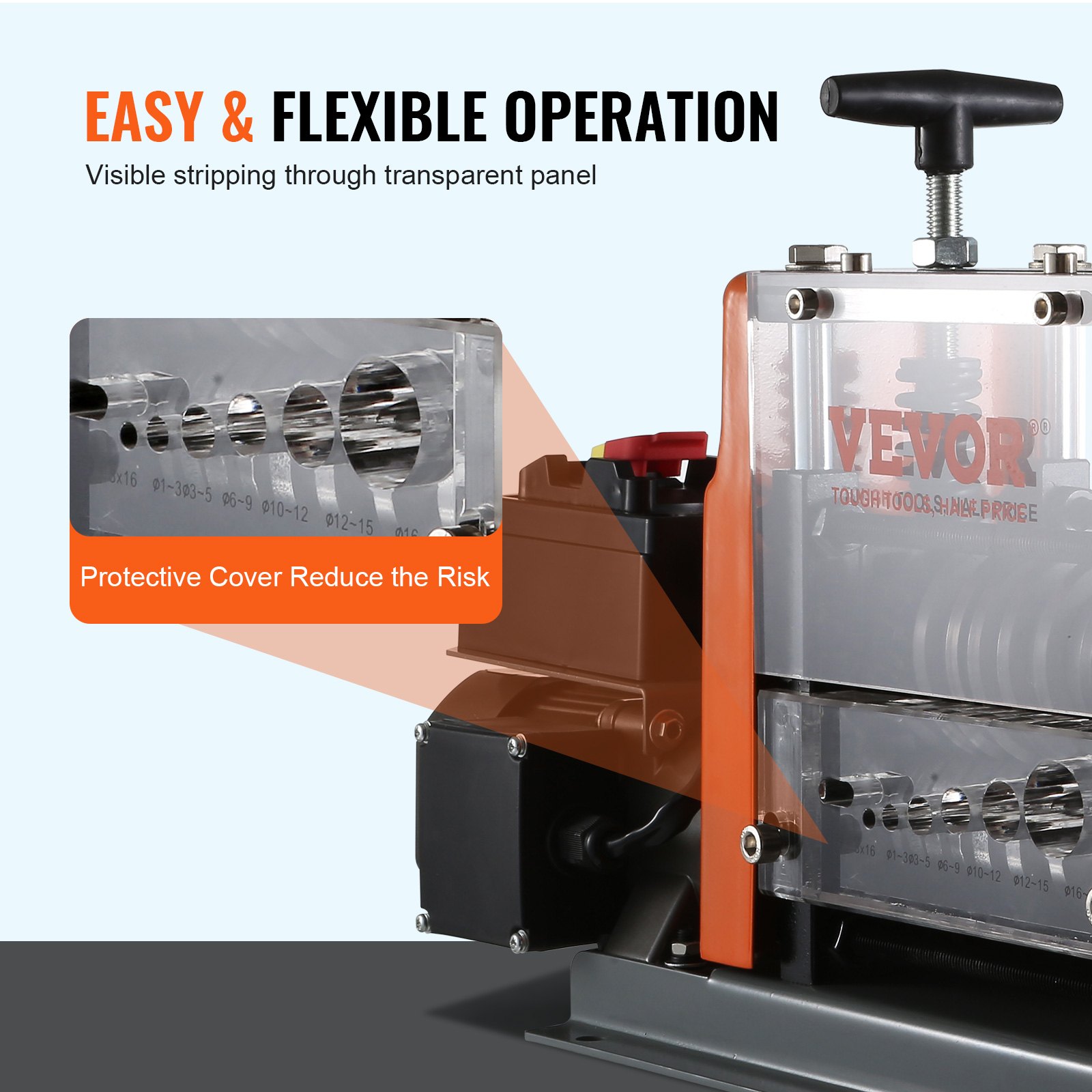 VEVOR Automatic Wire Stripping Machine, 1.5mm-25mm Electric Motorized Cable Stripper, 60 W, Wire Peeler with Visible Stripping Depth Reference, 6 Round & 1 Flat Channels for Scrap Copper Recycling