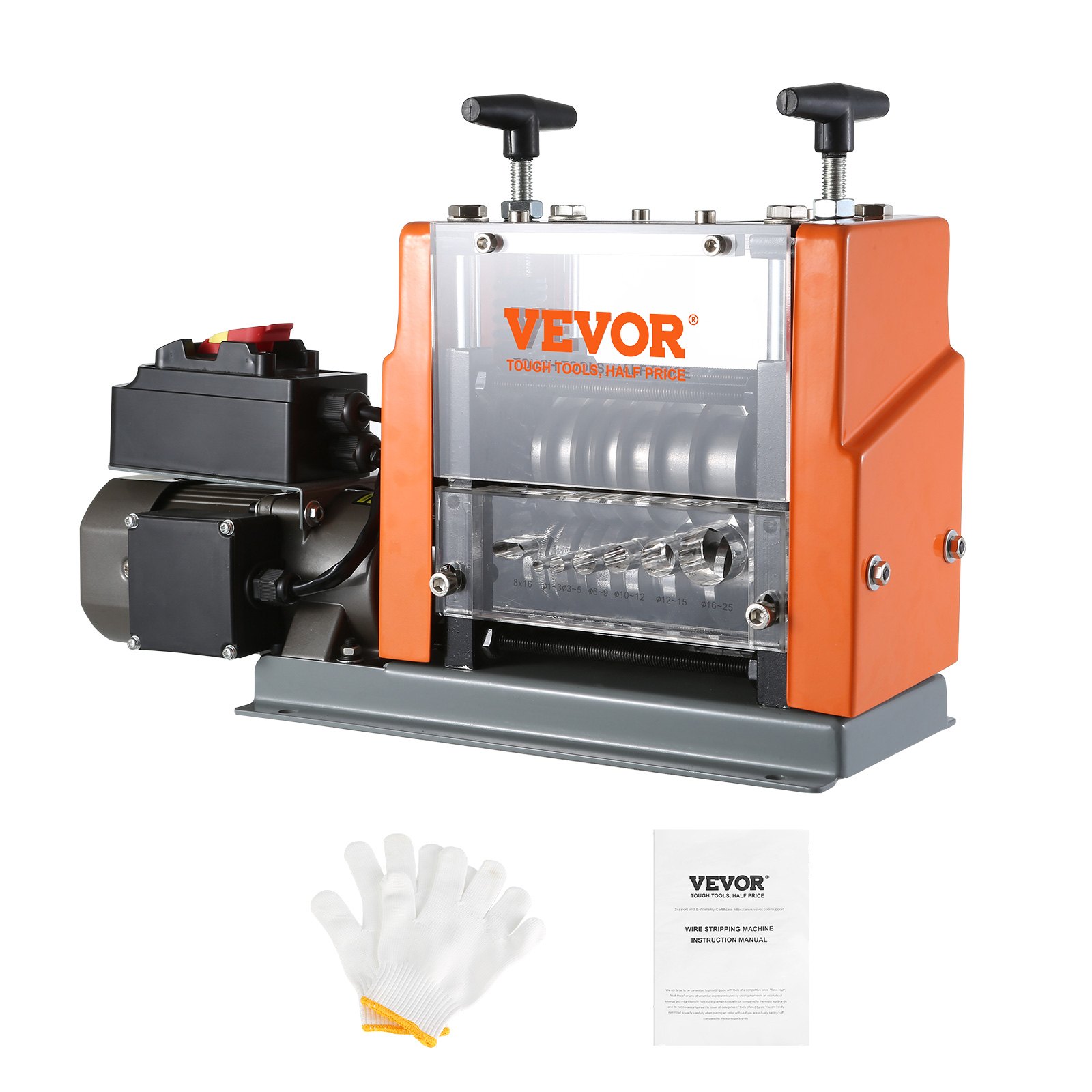 VEVOR Automatic Wire Stripping Machine, 1.5mm-25mm Electric Motorized Cable Stripper, 60 W, Wire Peeler with Visible Stripping Depth Reference, 6 Round & 1 Flat Channels for Scrap Copper Recycling
